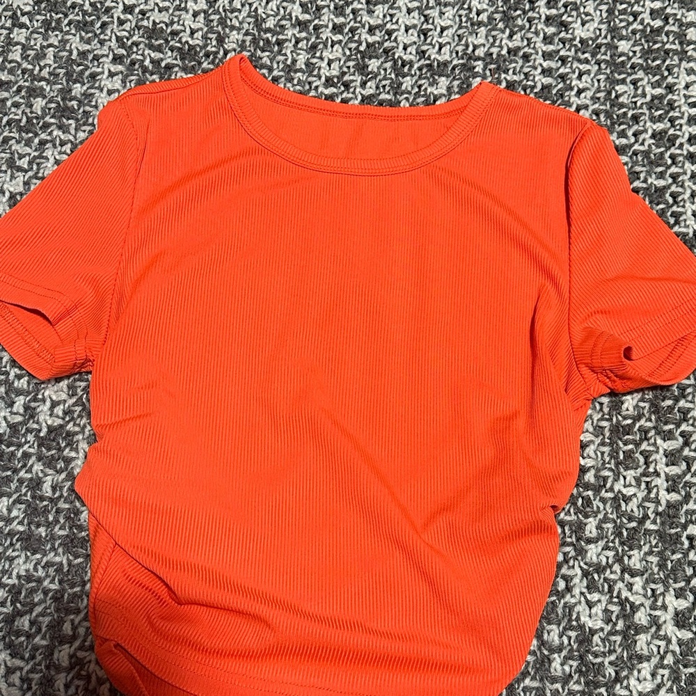 Shein orange ruffle shirt